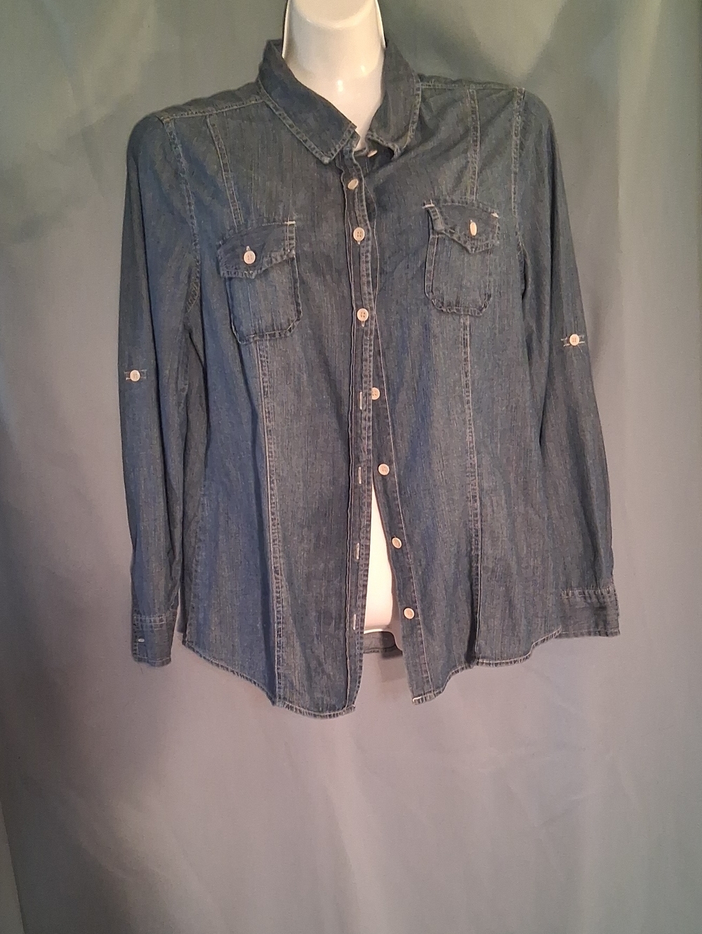 Denim Button-Front Women's Shirt - Blue